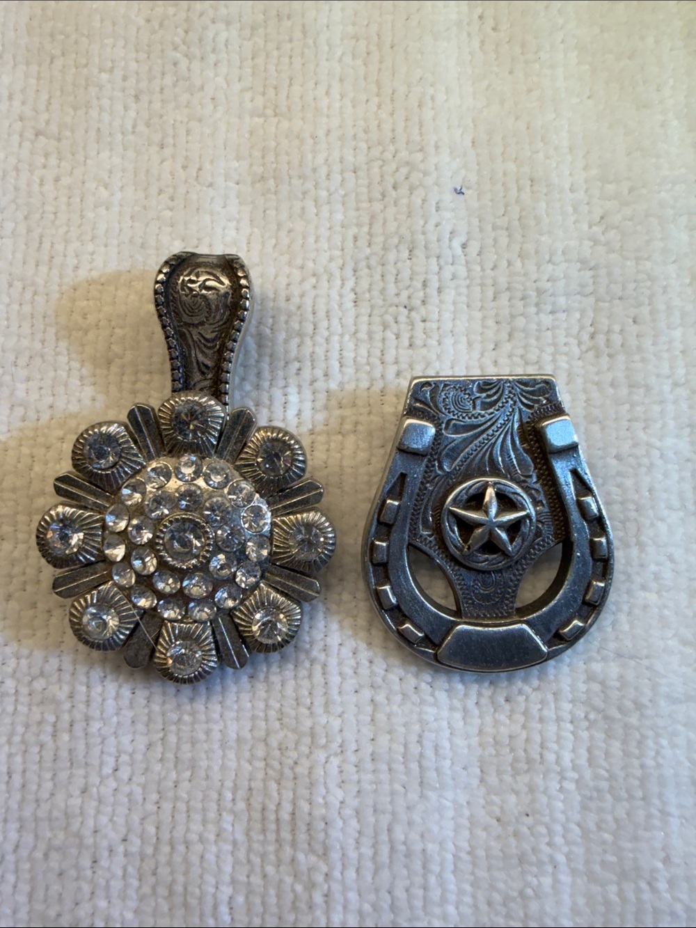 Western Silver-tone Decorative Concho Set with Clear Rhinestones